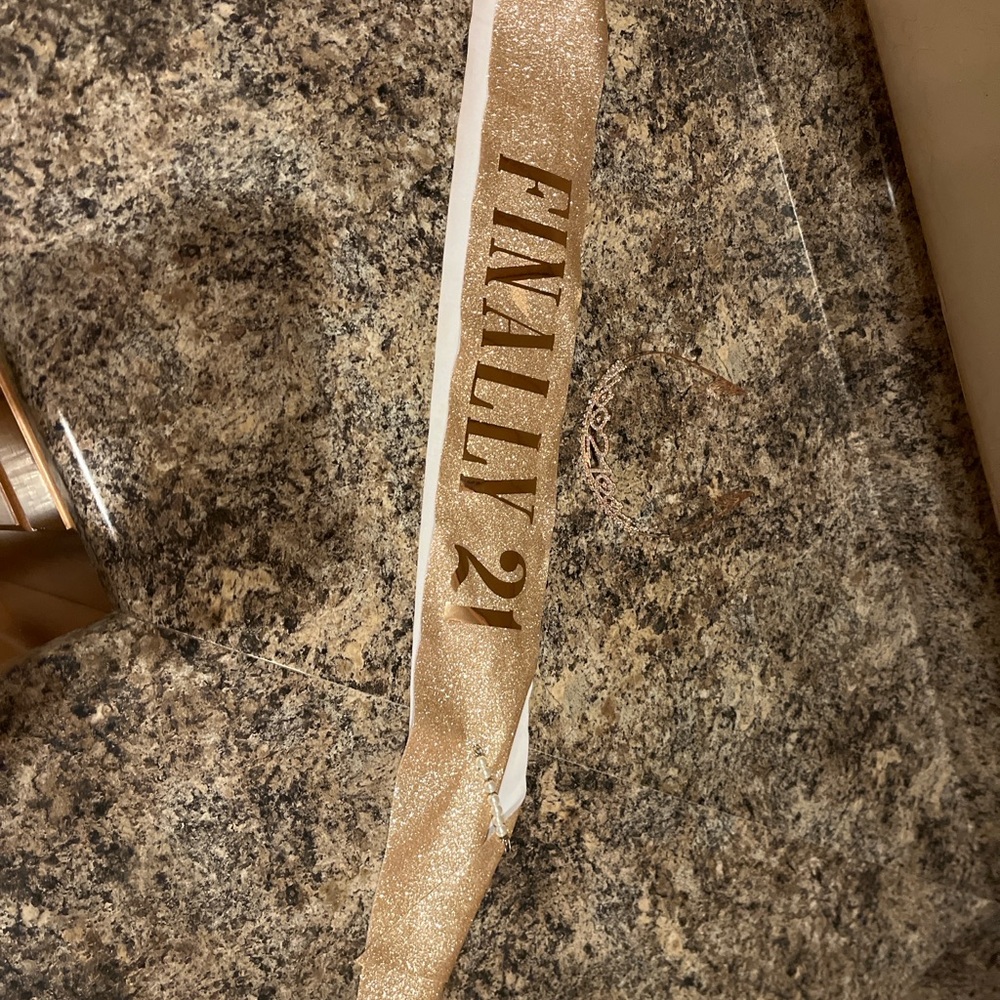 Gold Glitter Sash with 'Finally 21' Text